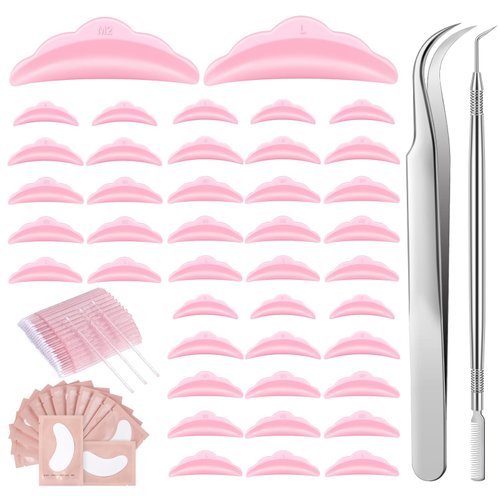 162 Pcs Eyelash Lift Kit, 50 Lash Lift Pads Silicone Eyelash rods, 1 Eyelash Separator Tool, 60 Eye Pads for Lash Extensions, Curved Lash Tweezers & 50 Micro Cotton Swabs