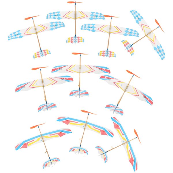 UPKOCH 10Pcs Rubber Band Powered Aircrafts Airplane Models Throwing Glider Airplane Helicopter for Outdoor Sports Prize Reward Random Style