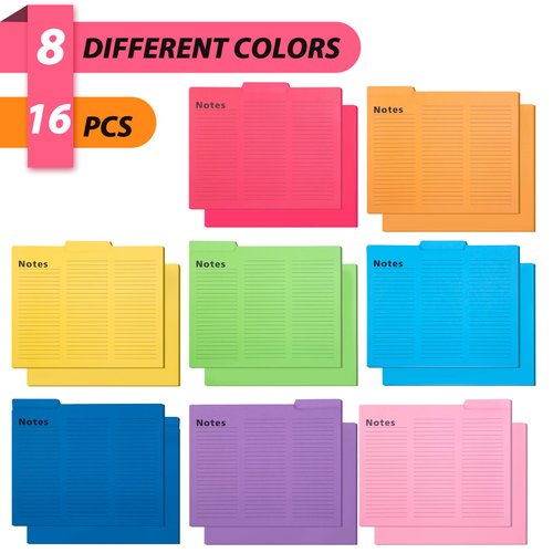 Shindel 16PCS Colored Tab File Folders, Letter Size Lined File Folders 1/3 Cut Tab File Folders 11.5 x 9.6 Inch File Folders with Tabs 8 Colors