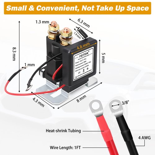 500A Starting 200A Rated Wireless Battery Disconnect Switch & 4 AWG 1FT Battery Cables Set, Remote Kill Switch for Car Truck DC12V Anti-Theft Prevent Battery Drain Battery Switch Isolator On Off
