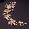 Teyglen Bride Wedding Flower Hair Comb Crystal Leaf Pearl Side Hair Comb Bridal Rhinestone Hair Pieces Hair Accessories for Women Girls Bridesmaid (Gold)