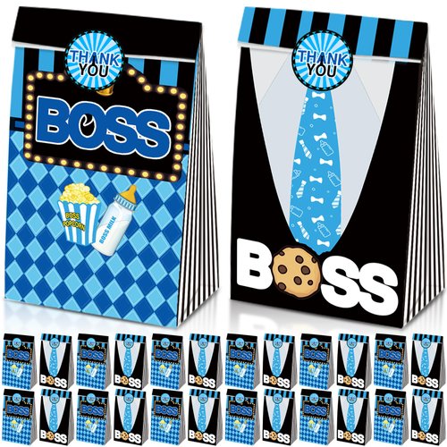 HAPPARTY BOSS Party Favor Bags 24 PCS with 30 stickers,Boss Theme Birthday Party Decorations, Boy Boss Birthday Party Supplies, Boss Theme Goodie Bags