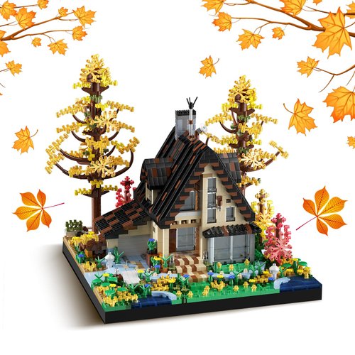 flycites Villa Building Set, Autumn Treehouse Building Blocks with Bloom Flower Garden, Autumn Forest Cabins Building Kit for Boys and Girls, Halloween, Christmas, Birthday Gift(2635 PCS)