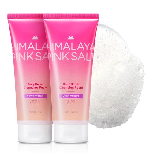 HIMALAYA PINKSALT Daily Scrub Cleansing Foam Gentle Moisture, 6.7 fl oz 2 Pack - Christmas Gifts, Stocking Stuffers, Hyaluronic Acid & Mild Acidic Cleanser for Dry Skin, Facial Scrub, Korean Skin Care