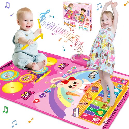 Baby Toys 12-18 months, Baby Musical Mat Toddler Girl Toys for 1 Year Old 3 in 1 Piano Drum Animal Touch Play Mat Infant Music Toy 12-18 Months Babies Birthday Gifts for 1 2 3 Year Old Toddler Girls