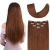 20" Clip in Hair Extensions Remy Human Hair for Women - Silky Straight Long Human Hair Clip on Extensions Medium Auburn 75grams 4pieces #30 Color