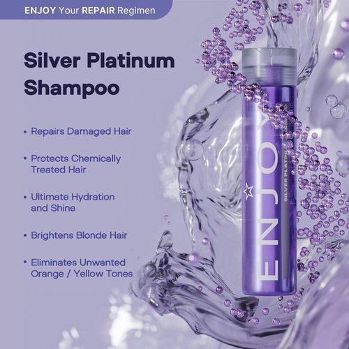 Enjoy Hair Care Silver Platinum Shampoo, Cleanse Sensor Technology, pH 4.0-5.0, Sulfate Free Shampoo, Shampoo For Color Treated Hair, 10.1 Fl Oz 300 mL