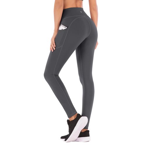 IUGA High Waist Yoga Pants with Pockets, Leggings for Women Tummy Control, Workout Leggings for Women 4 Way Stretch Dark Gray