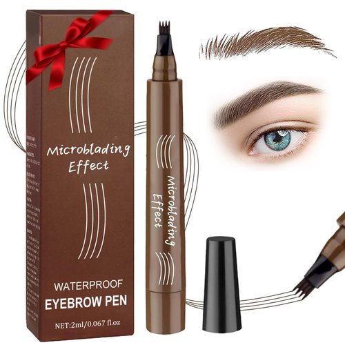 Microblading Eyebrow Pen, Waterproof Eyebrow Pen Upgraded Eye Brow Pencils Magical Eyebrow Pencil for Women with 4 Fork Tip for Natural-Looking Hair-Like Defined Brows, Last All-Day (Light Brown)