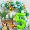 LEBERY Dinosaur Number 5 Ballloon, 40 Inch Green Number 5 Balloon, Mini Dino Foil Balloons Baby Dinosaur Balloons for Kid Dino Theme Jungle 5th Birthday Baby Shower Party Decorations