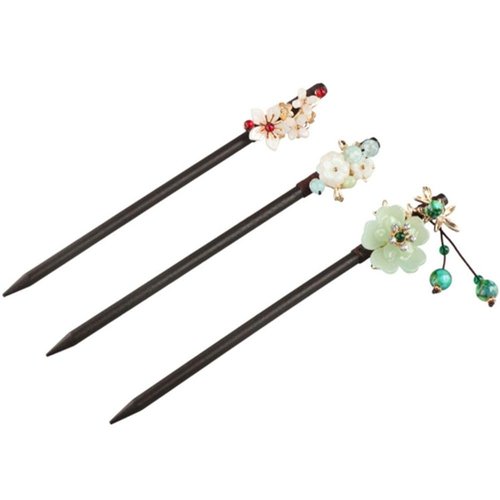 3 Pcs Wooden Vintage Flower Tassel Hair Sticks Handmade Chinese Style Hair Chopsticks Hairpins Elegant Hair Making Accessories for Women Girls