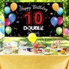 HTDZZI Happy 10th Birthday Backdrop Banner, 10th Birthday Decorations for Girls Boys, Double Digits 10 Year Old Birthday Party Yard Sign Photo Props Decor for Outdoor Indoor, Fabric, Sturdy
