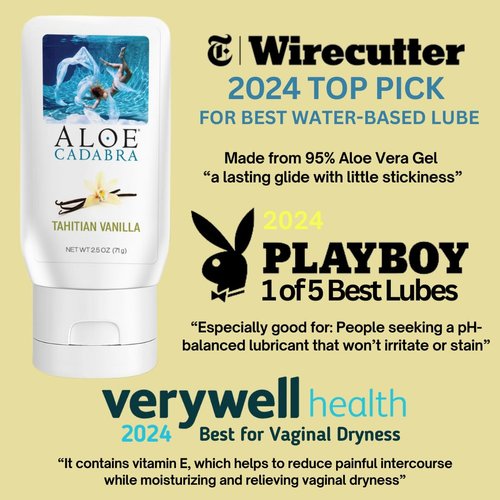 Aloe Cadabra Flavored Personal Lubricant and Vaginal Moisturizer, Organic Edible Aloe Lube for Men, Women and Couples, Non-Staining, pH Balanced, Toy Compatible (Tahitian Vanilla, 2.5 Ounces, 1 Pack)