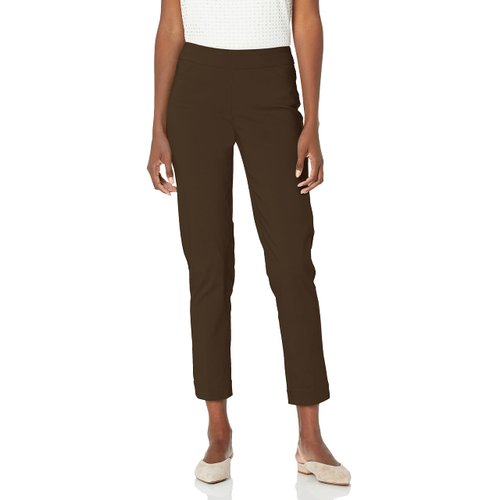 SLIM-SATION Women's Wide Band Pull On Ankle Pant with Tummy Control, 10, Chocolate