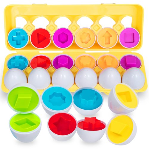 ThinkMax Matching Eggs Toys for Toddlers 1 2 3 Year olds,12 Pack Easter Eggs Baby Color Shape Recognition Sorting & Stacking Learning Toys, Montessori Toys for Preschool Pre-Kindergarten Boys Girls