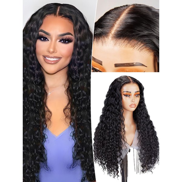 SHINEWIGHAIR Deep Wave Lace Front Wigs Human Hair 7x5 HD Lace Front Wigs Human Hair Pre Plucked Curly Wig Glueless Wigs Human Hair 200% Density For Black Women Natural Wig (Natural, 22inch)