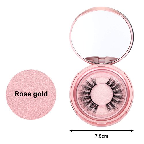 Maitys 6 Pieces Eyelash Packaging Circle Box with Mirror, Eyelash Storage Box Empty Eyelash Box with Lash Holder Eyelash Organizer Container for Travel Storage Women Ladies (Rose Gold)