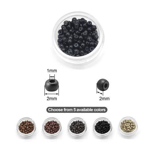 Medsuo 200pcs Silicone Lined Nano Rings Beads Links for Nano Tip Hair Extensions Nano Beads 3.0mm(OD) 1.0mm(ID) 2.0mm(L) 5 Color Optional - Black