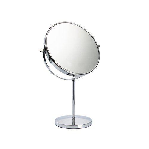 Tabletop Makeup Mirror with Magnification 8" Double-Sided Vanity Mirror 1X/10X Magnifying Mirror with Stand,Classic Round Desktop Make Up Mirror for Bathroom Bedroom,15" Height,Bright Silver,No Light