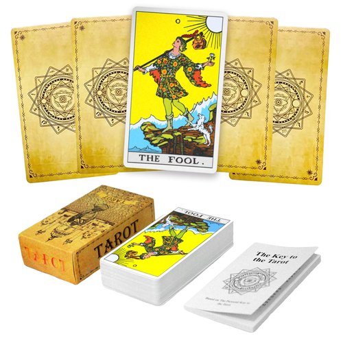 DEBIDSTL Tarot Cards for Beginners,78 Classic Tarot Cards Deck with Guidebook and Velvet Storage Bag,Durable Tarot Cards,Fortune Telling Games (Yellow)