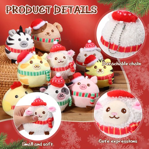 Skylety 9 Pcs Mini Stuffed Animals Bulk 3.15 Inch Cute Farm and Forest Animals Plush Toys for Kids Birthday Gifts Xmas Stocking Stuffers Baby Shower Charity Donation Classroom Prizes(Festive Style)