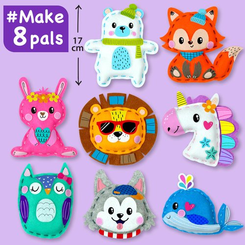 EZCRA 8-in-1 Easy to Do Animal Sewing Projects for Kids - Kids Craft Kits - No Mess Sewing Kit for Kids Age 4,5,6,7,8 - Includes Stickers, Tools with Full Instruction