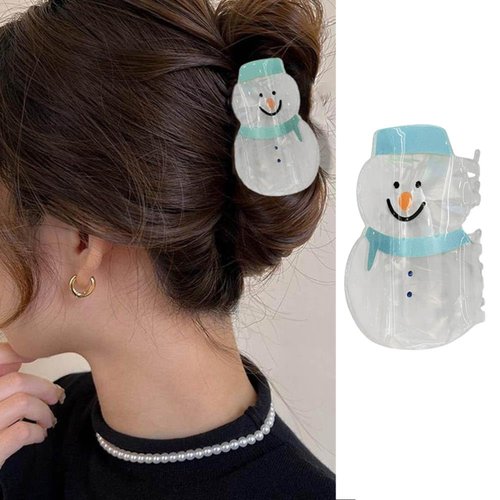 Christmas Hair Clips Cute Snowman Claw Clips Non-Slip Acrylic Hair Claws Clips Shiny Acrylic Snow...