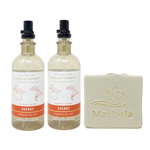 Bath & Body Works Aromatherapy Orange + Ginger 2 Pack Essential Oil Mist Gift Set Bundle with a Natural Oats Bar Soap - Full Size