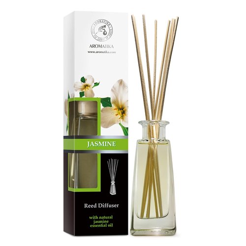 Jasmine Reed Diffuser w/Natural Essential Jasmine Oil 3.4 Fl Oz (100ml) - Fresh & Long Lasting Fragrance - Scented Reed Diffuser - Gift Set w/ 8 Bamboo Sticks - Good for Aromatherapy - SPA - Home