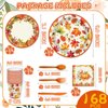 YQUQWN 168 Pcs Fall Thanksgiving Paper Plates and Napkins, Fall Disposable Dinnerware Set for 24 Guests, Includes Paper Plate Cup Napkin Spoon Knives Fork, Party Supplies for Thanksgiving Fall Harvest