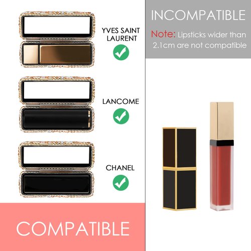 Adorila Lipstick Case with Mirror, Rhinestone Crystal Lipstick Organizer for Travel, Portable Bling Diamonds Lip Gloss Storage Holder (Gold)