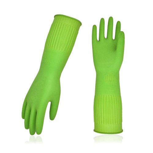 Vgo... 3-Pairs Dishwashing Gloves, Reusable Household Gloves, Kitchen Gloves, Long Sleeve, Thick Latex, Cleaning, Washing, Working, Painting, Gardening, Pet Care (Size L, Light Green, RB2143)