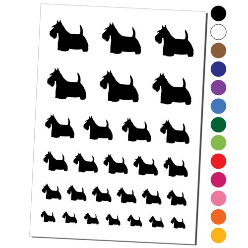 Scottish Terrier Scottie Dog Solid Temporary Tattoo Water Resistant Fake Body Art Set Collection - Black (One Sheet)