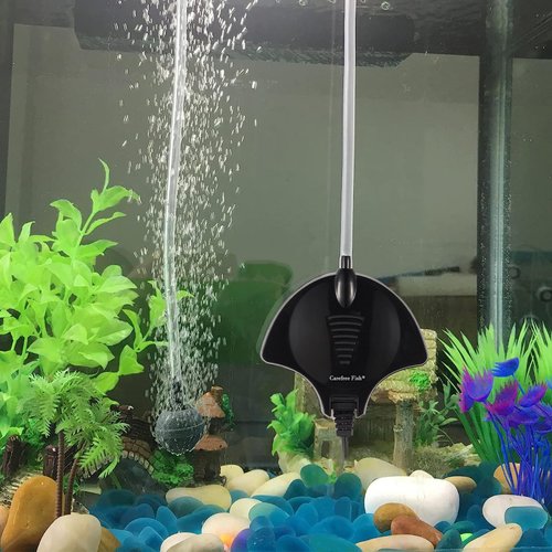 Carefree Fish Manta Ray 1.5W Mini Air Pump with Accessories Tube and Tiny Air Stone Quiet Aerator Kit for Fish Tank 0.5-15 Gallon Fish Bowl Oxygen Pump