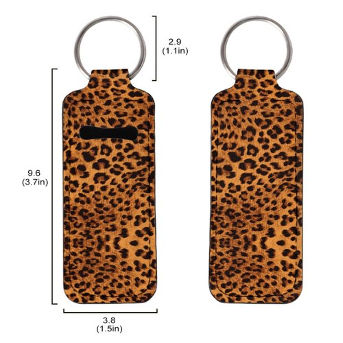 ENLACHIC 3 Pcs Cute Print Chapstick Holder Keychain Lip Balm Holder Sleeve Pouch Clip-on Lipstick Holder Keychains for Women Girls,Leopard Print