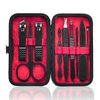 HANTEKAS Manicure Set 9 in 1 Stainless Steel, Nail Clippers Scissors Pedicure Tools Kit - Portable Travel Grooming Kit for Men and Women with Black/Red Leather Case (Red)