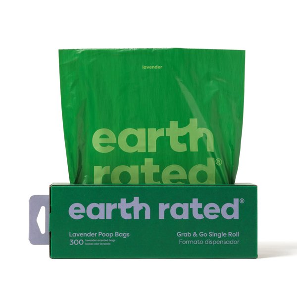 Earth Rated Dog Poop Bags, Thick Grab and Go Single Roll, Ideal for Backyard Pickups, Lavender Scented, 300 Bags