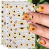 JMEOWIO 3D Embossed Flower Sunflower Nail Art Stickers Decals Self-Adhesive Pegatinas Uñas 5D Floral Daisy Nail Supplies Nail Art Design Spring Summer Decoration Accessories 4 Sheets