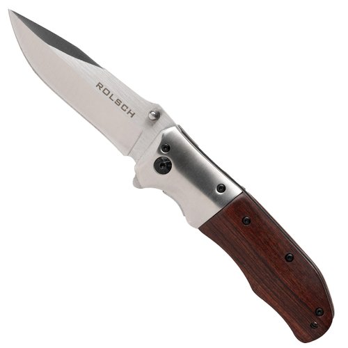 Rolsch - Wood handled Pocket Knife - Spring Assisted Folding Knife – Stainless Steel Blade and Rosewood Handle with Pocket Clip - Great Folding Knife for Hunting, Camping, Survival, Tactical, EDC