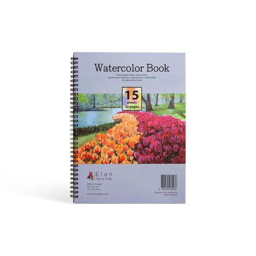 Elan Watercolor Book A4, Italian 100% Cotton Watercolor Paper, 15 Sheets 300gsm Paper, Watercolor Sketchbook A4, Cotton Paper for Painting 11.7x8.3”, Canvas Paper for Acrylic Paint, Paint Paper Pad