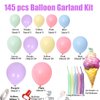 Ice Cream Party Decorations，Pastel Balloon Garland Arch Kit 145pcs Macaron Rainbow Balloon with long Balloon Ice Cream Foil Balloon for Baby Shower Birthday Ice Cream Themed Party Supplies