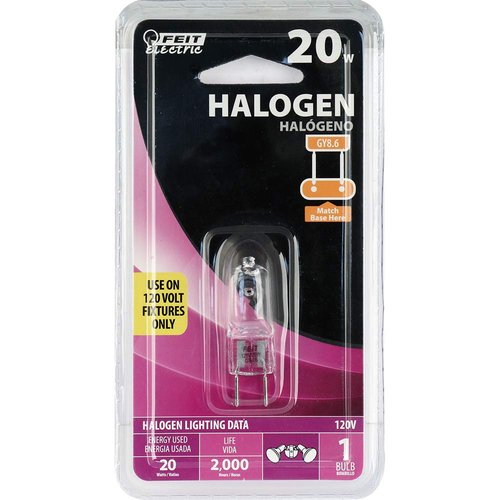 Feit Electric BPQ20/8.6 20-Watt T4 JCD Halogen Bulb with Bi-Pin Base, Clear, 3000K Warm White, 1.8" H x 0.6" D (BPQ20/8.6/RP)