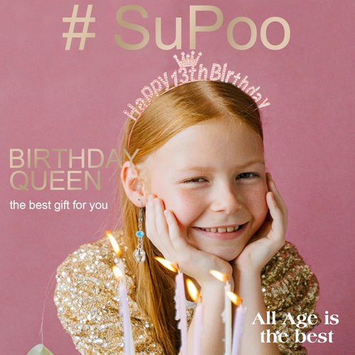 SuPoo Rose Gold 13th Birthday Decorations for Girls Happy 13th Birthday Crown Headband Official Teenager 13 Year Old Birthday Gifts Birthday Tiara 13 Year Old Girl Party Decorations Accessories