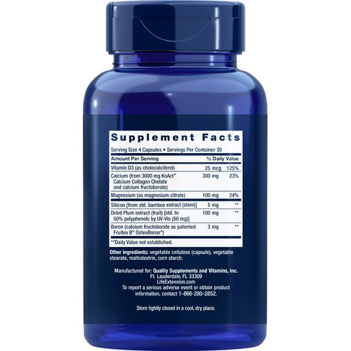 Life Extension Bone Strength Collagen Formula, Calcium Collagen chelate, Calcium fructoborate, Vitamin D3, Magnesium Citrate, Silicon, Dried Plum Extract, Boron, Gluten-Free, Non-GMO, 120 Capsules