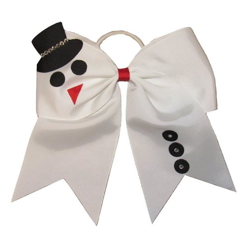 NEW "SNOWMAN BLING" Cheer Bow Pony Tail 7 Inch Girls Christmas Cheerleading Dance Practice Football Games Uniform Holiday Grosgrain Ribbon