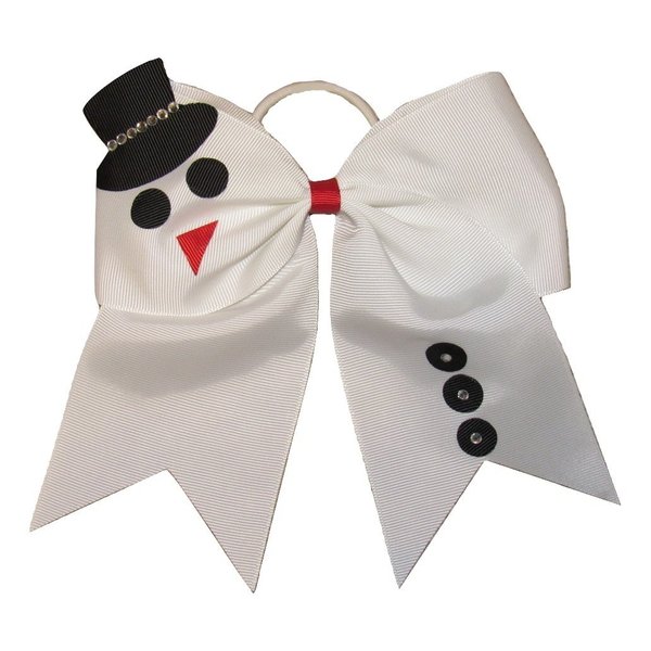 NEW "SNOWMAN BLING" Cheer Bow Pony Tail 7 Inch Girls Christmas Cheerleading Dance Practice Football Games Uniform Holiday Grosgrain Ribbon