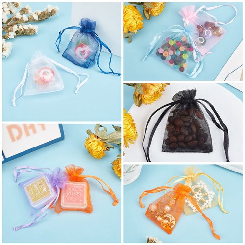 PH PandaHall 100pcs Drawstring Organza Gift Bags Small Organza Bags Rainbow Color Jewelry Pouches Candy Sheer Bags Wedding Party Candy Favor Bags for Valentine's Day Birthday Easter Party, 2x2.8”