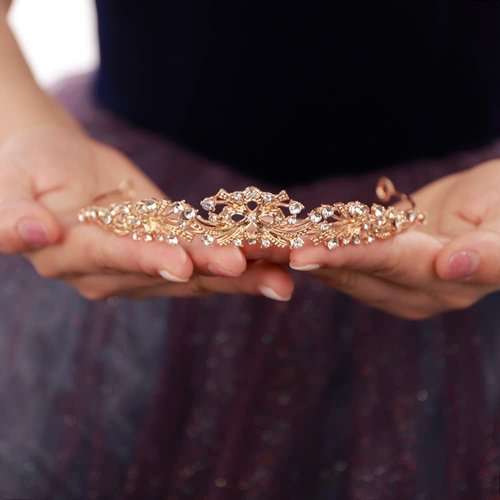 JWICOS Rhinestone Bridal Tiara for Wedding Birthday Crown Princess Tiaras and Crowns for Women and Girls (Gold)
