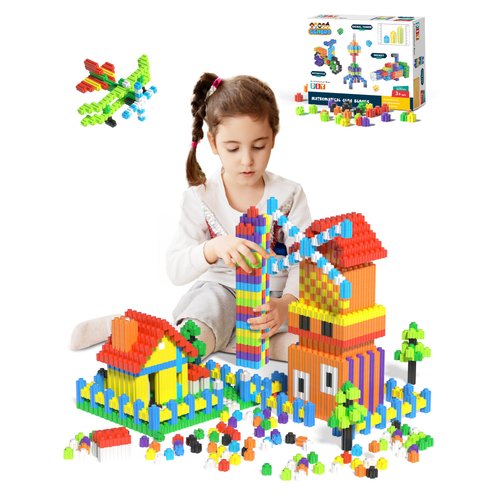 Building Blocks Construction Toy Set 500Pcs Interlocking Plastic STEM Building Toys for Kids Age 4-8,Creativity Preschool Toy for Brain Development & Hands-On Ability Improvement Toy for Boys & Girls