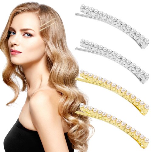 4Pcs Pearl Hair Clips for Women,Hair Clover Clips for Thick Thin Hair, Girls/Women Hair Accessories for Styling Sectioning,Hair Barrettes for Women Hair Making Salon Supplies Hair Accessories